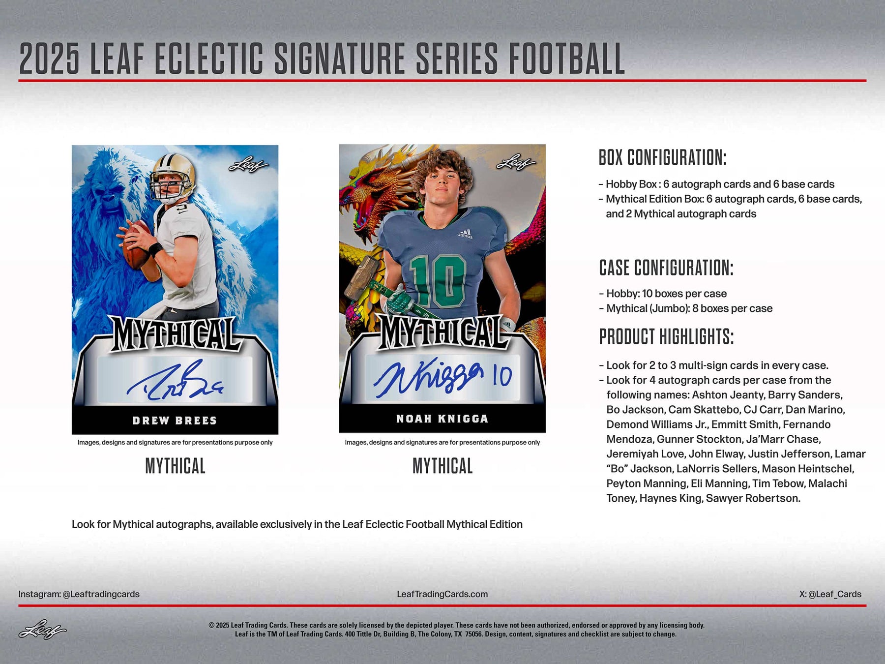 2025 Leaf Eclectic Signature Series Football Hobby, 10 Box Case