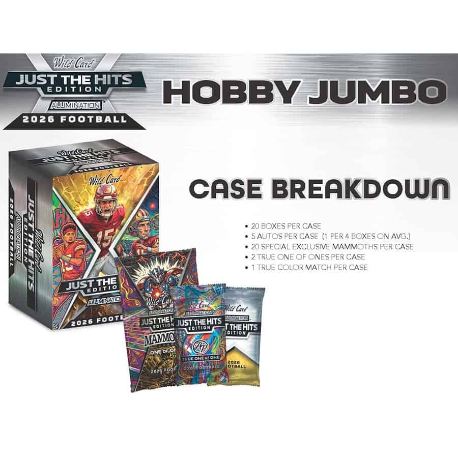 2026 Wild Card Alumination Just The Hits Football Hobby Jumbo, 20 Box Case