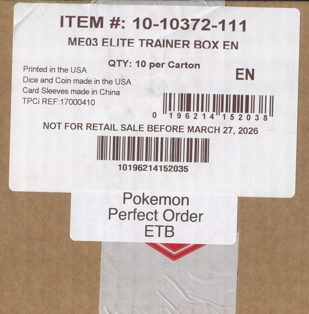 Pokemon Mega Evolution Perfect Order, 10 Elite Trainer Box (ETB) Case