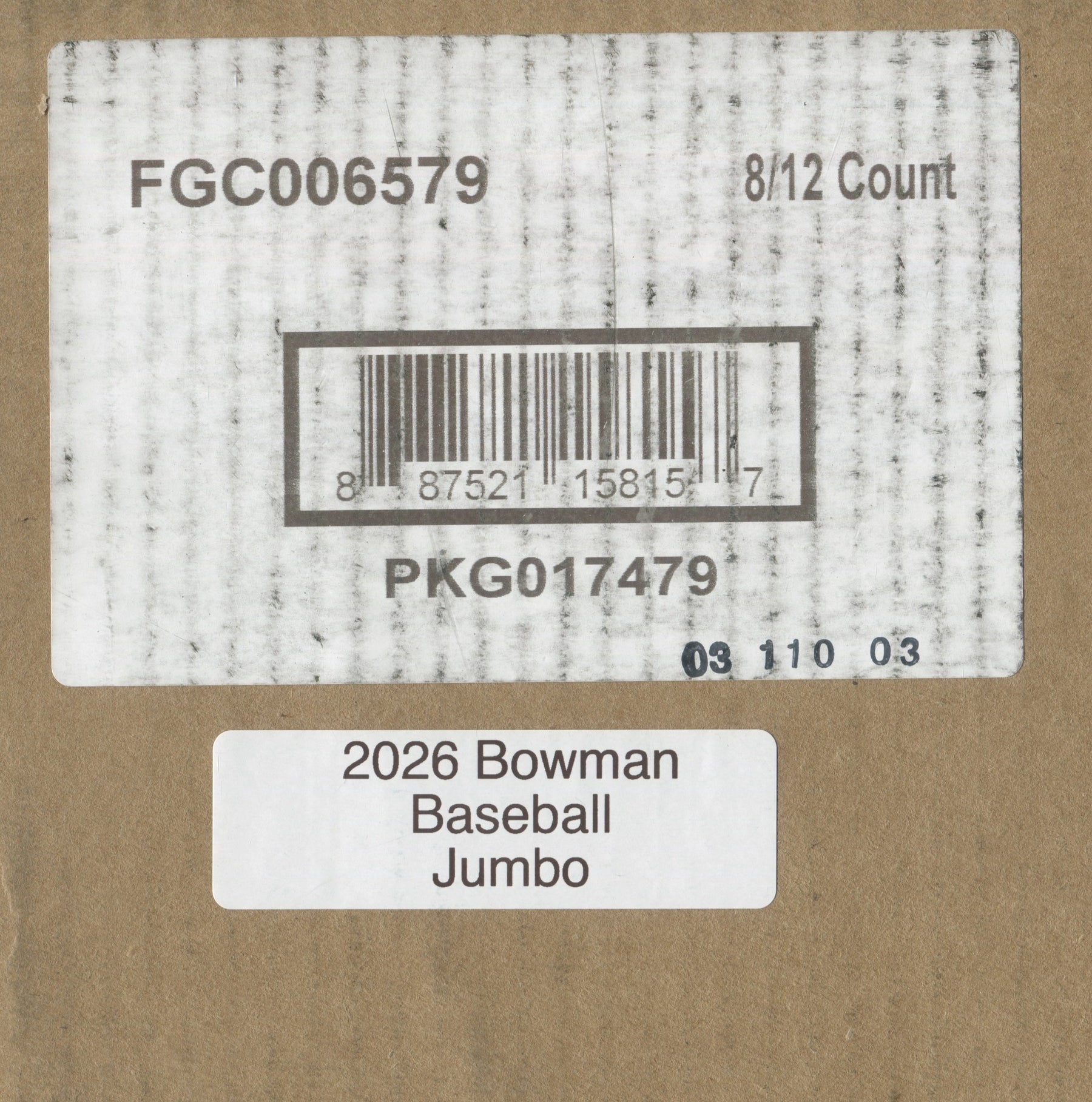2026 Bowman Baseball Jumbo, 8 Box Case