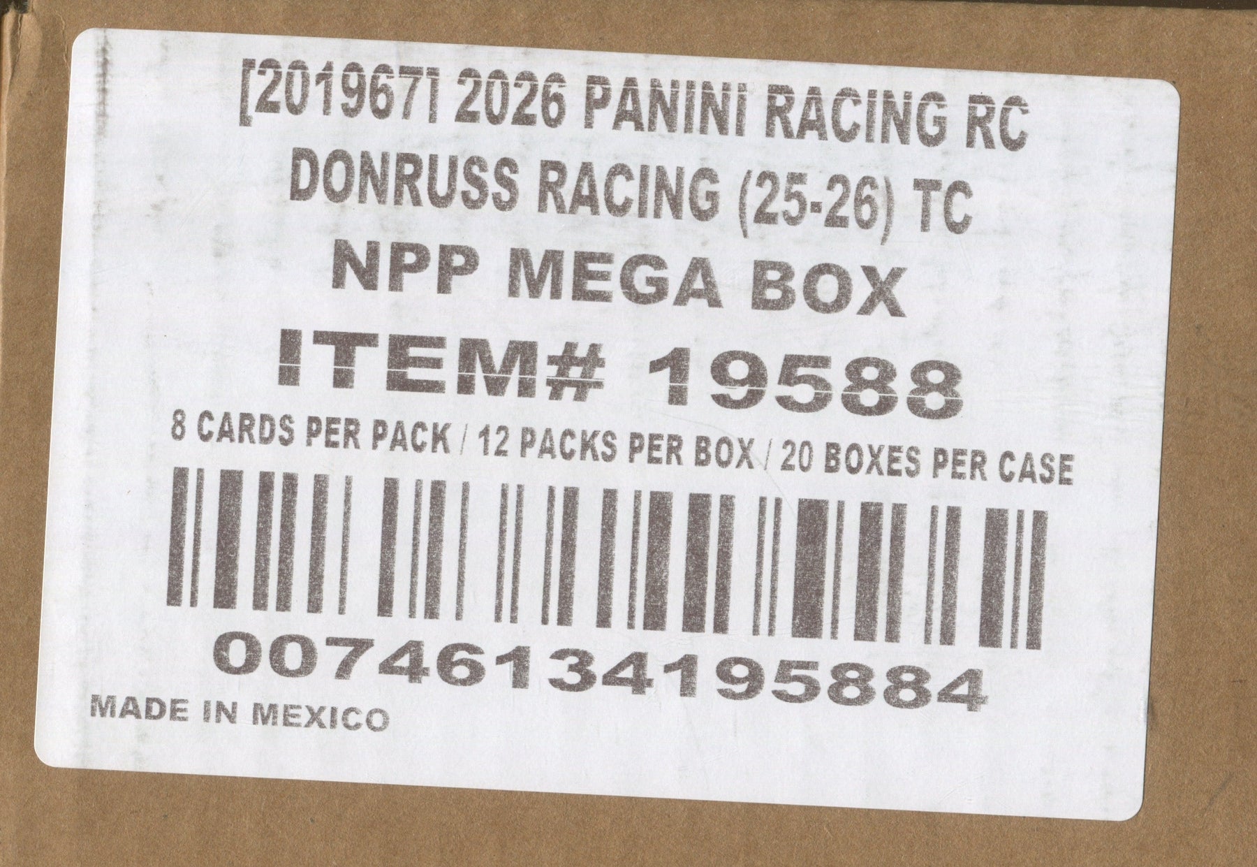 2026 Panini Donruss Racing Mega, 20 Box Case