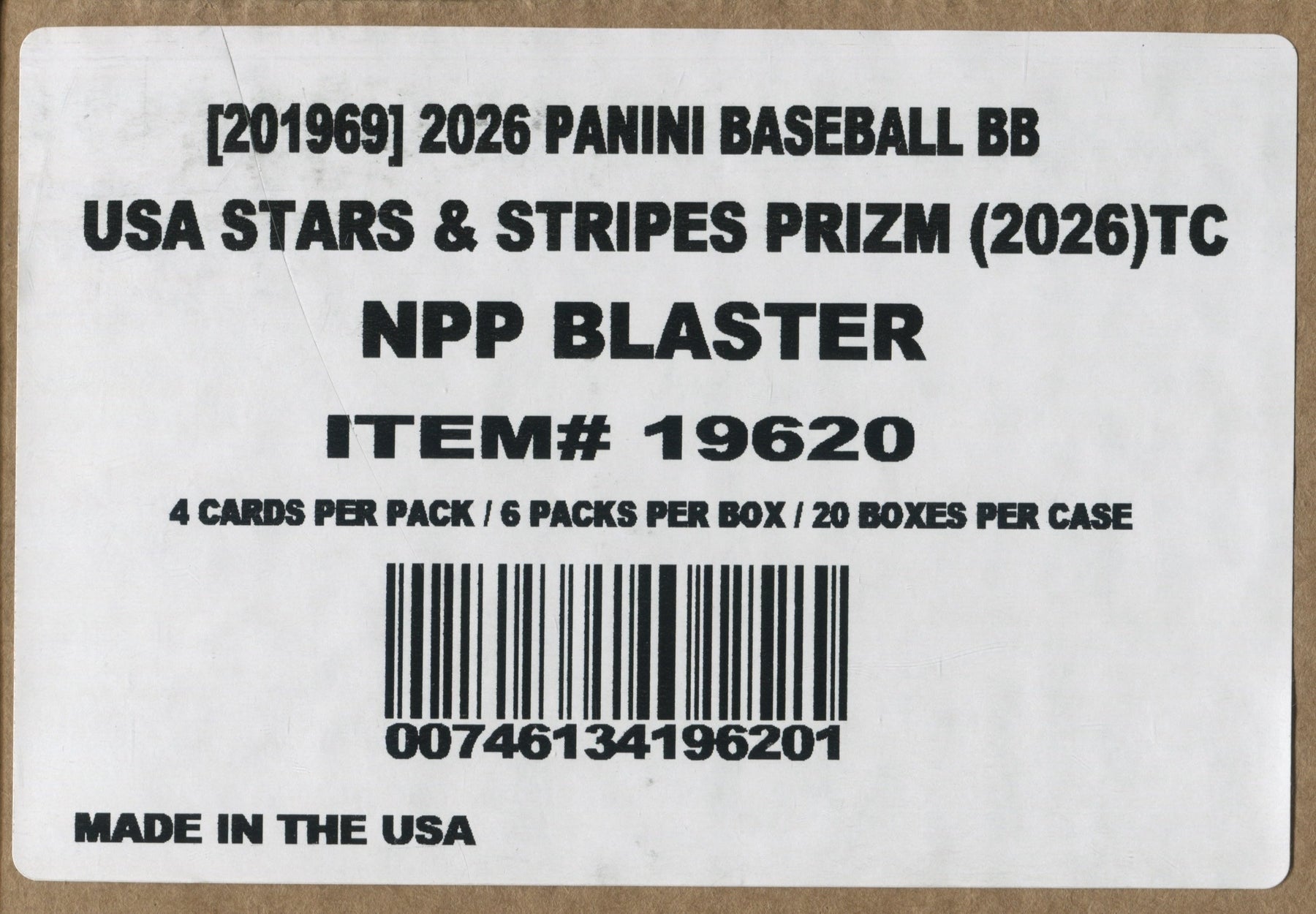 2026 Panini USA Stars & Stripes Prizm Baseball Blaster, 20 Box Case