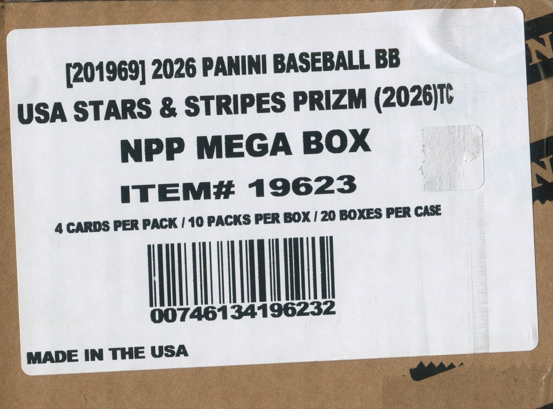 2026 Panini USA Stars & Stripes Prizm Baseball Mega, 20 Box Case