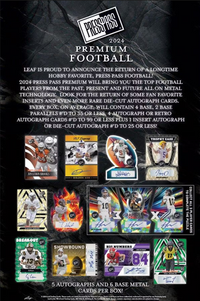 2024 Leaf Press Pass Premium Football Hobby, 12 Box Case