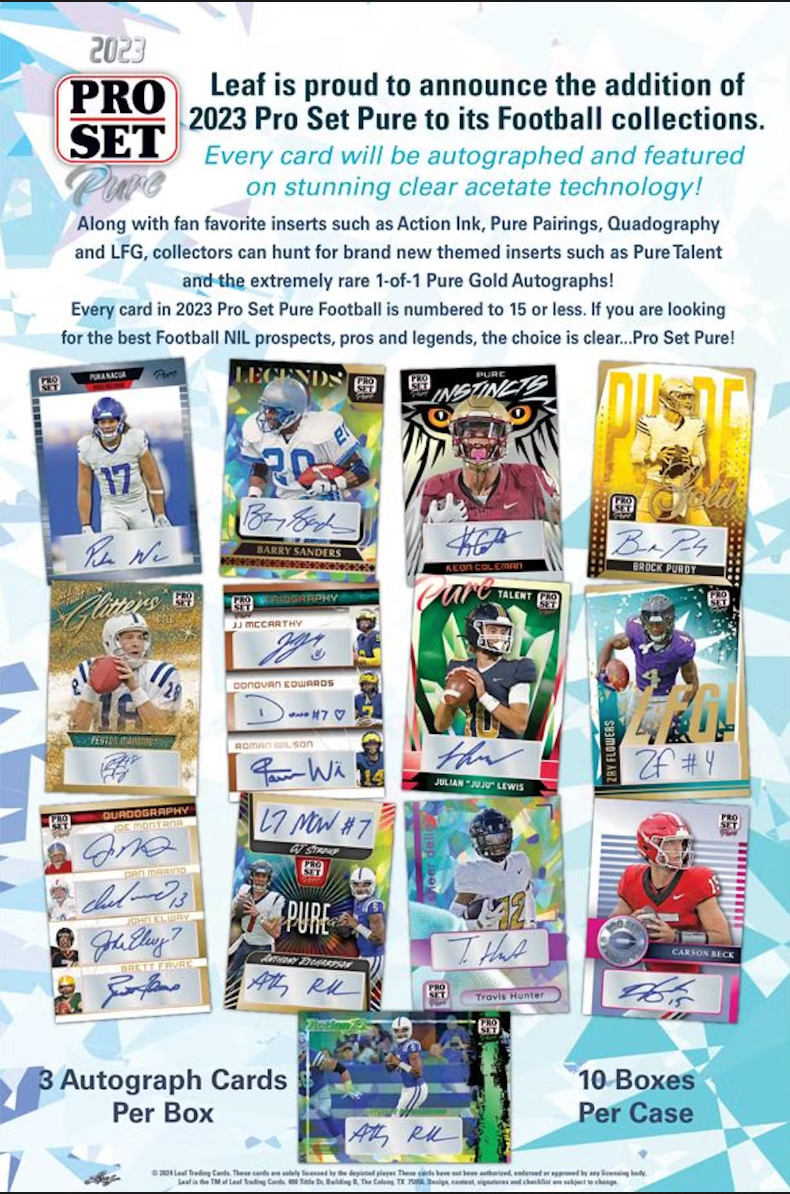 2023 Leaf Pro Set Pure Football Hobby, 10 Box Case