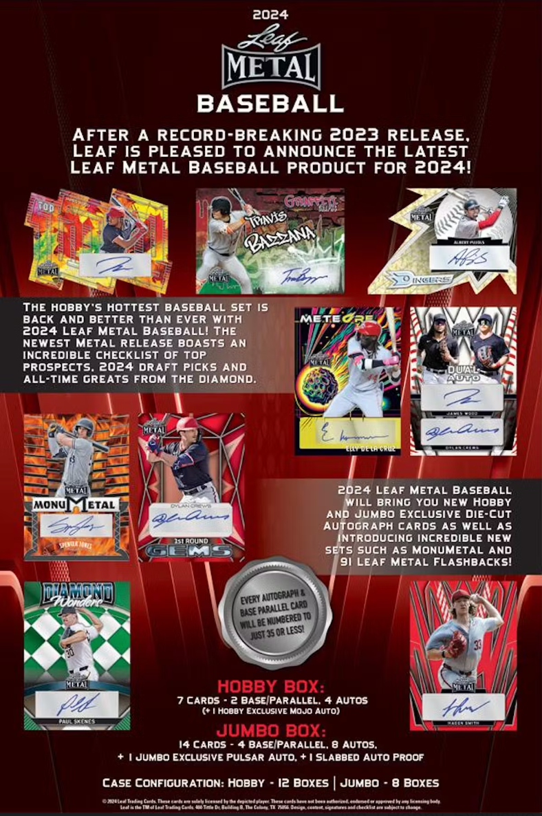 2024 Leaf Metal Baseball Jumbo, 8 Box Case