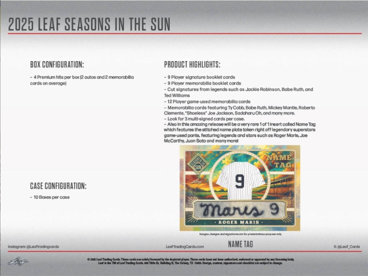 2025 Leaf Seasons In The Sun Baseball Hobby, Box