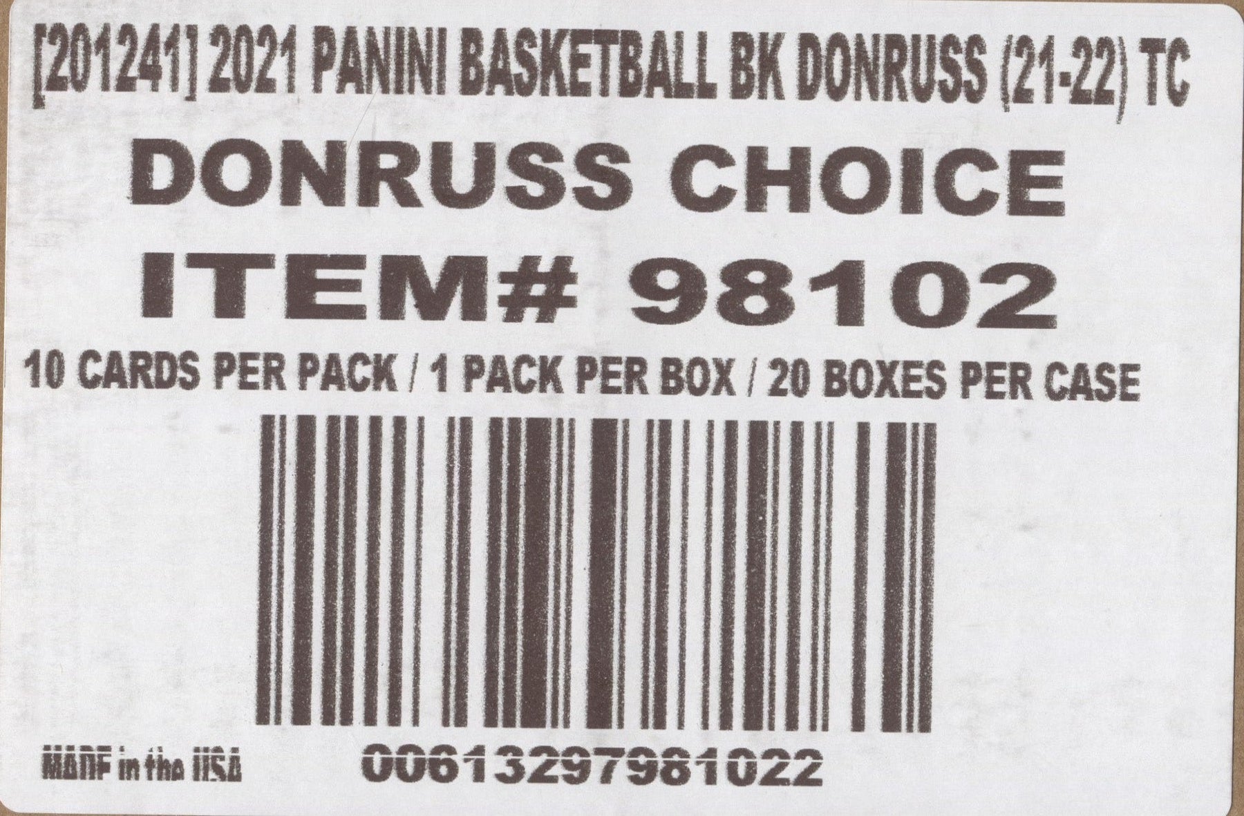 *LAST CASE* 2021-22 Panini Donruss Choice Basketball, 20 Box Case